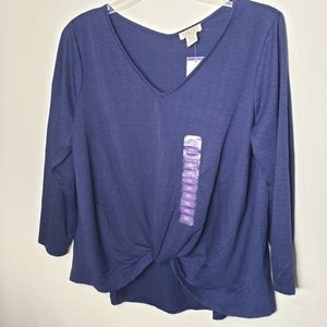 Status By Chenault Womens Twist Front V-Neck Pullover Navy Blue Top Size XXL NWT